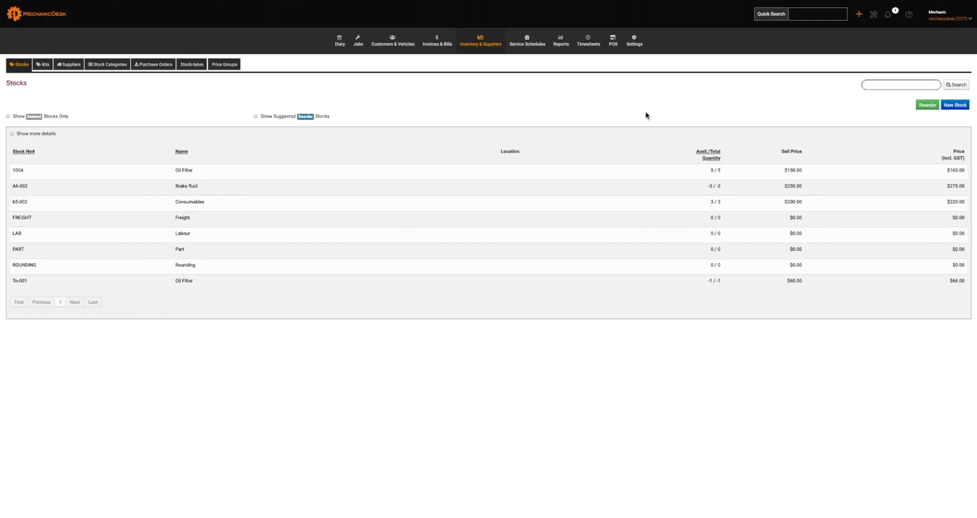 MechanicDesk — Stock control with reorder alerts
